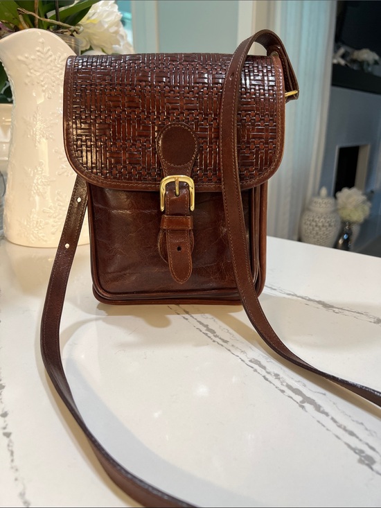 Brahmin Handbags - Brahmin Brown Woven Leather Messenger Crossbody Bag